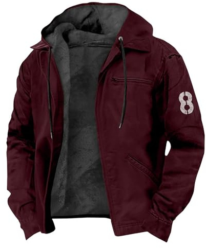 Genérico Abrigo De Invierno Para Hombre Forro Polar Casual Cazadora De Lana Termico Parka Con Capucha Y Cremallera Elegante Chaqueta Frio Extremo Deporte Esqui Casaca Rojo 6XL