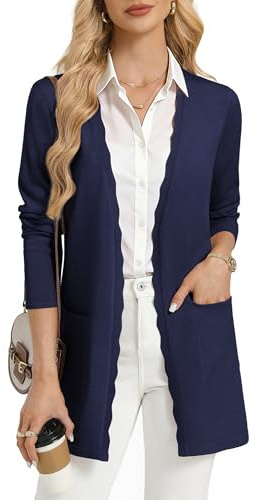 GRACE KARIN Womens Lightweight Cardigan Sweaters, Long Sleeve Sweater Blazer, Open Front Knit Jacket Navy Blue XL