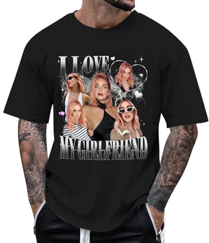 Generico T-Shirt Oversize Personalizzata con Grafica di San-Valentino per Lui con Stampa Personalizzato Maglietta Maniche Corte Girocollo Y2K Streetwear Magliette Sportiva