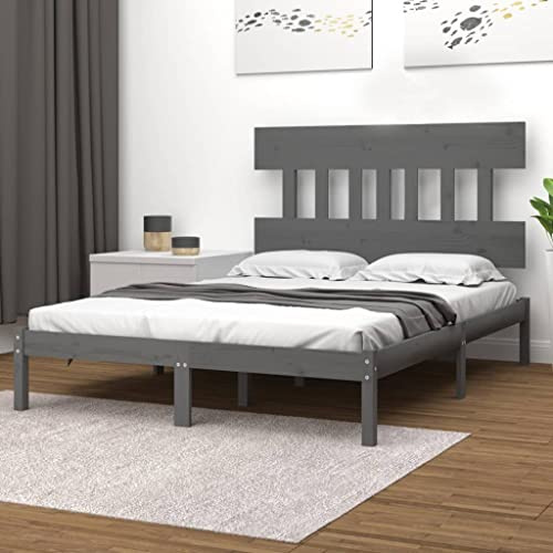 Mimdixy Cama Boxspring de madera maciza, gris, 200 x 200 cm, cama acolchada para colchón, dormitorio, fácil montaje