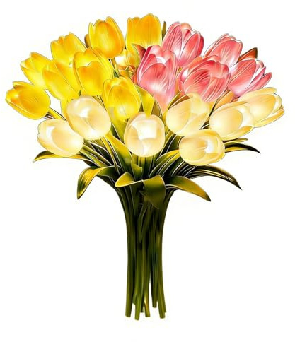 Strålande romantisk tulpanlampa med en vas 15 st blinkande LED tulpaner som aldrig bleknar blommor formade för alla hjärtans dag hem kök bröllop matbord dekor – multi