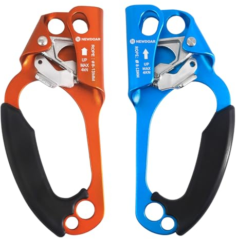 NewDoar UIAA & CE-zertifizierte Handsteigklemme Seilklemme Ascension Kletterbaum Baumpfleger Abseilen Ausrüstung Seilklemme für 8~13 mm Seil-Orange Links&Blau Rechts