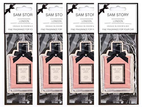 Sam Story Orange Blossom and Bay Car Air Freshener Pack of 4 - MADE IN BRITAIN - Now With FREE Extra Car Air Freshener Sample!