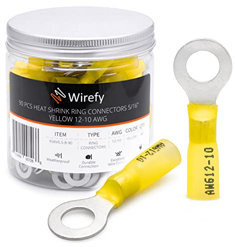 Wirefy 90 PZ Connettori Occhiello M8 - Kit Terminali Anello Termoretraibili - Capicorda Elettrici Crimpare - Giallo 4-6 mm²