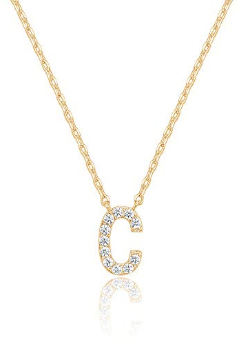 PAVOI 14K Yellow Gold Plated Cubic Zirconia Initial Necklace | Letter Necklaces for Women | C Initial