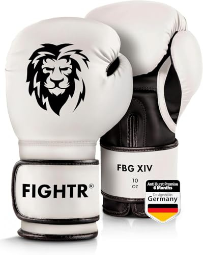FIGHTR Guantes de Boxeo, Ideales para Estabilidad y Fuerza de Impacto, Guantes de Boxeo para Boxeo, MMA, Muay Thai, Kickboxing y Artes Marciales, Incluye Bolsa de Transporte, Color Blanco y Negro