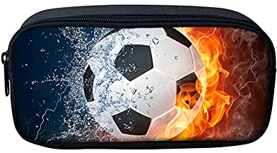 NETILGEN Feuer-Fußball-Federmäppchen, Polyester-Tragetasche mit Reißverschluss, großes Fassungsvermögen, cooles 3D-Druckmuster, personalisierte Designs für Kinder, Jungen, Mädchen, Studenten,