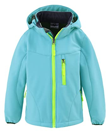 M2C Girls Hooded Waterproof Windbreaker Fleece Lined Softshell Jacket 9-10 Arctic Blue
