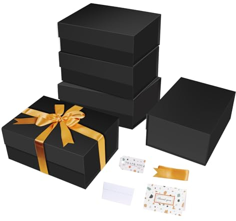 CHARMGIFTBOX Geschenkbox Schwarz, 22,9 x 16,8 x 10cm, 5 Stück Kleine Geschenkbox mit Deckel Hochzeit, Magnetbox Geschenkverpackung Geburtstag für Weihnachtsgeschenke Machen