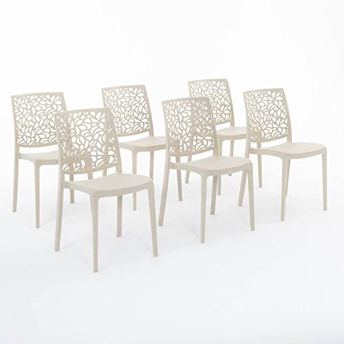 Sedie in polipropilene con fibra di vetro impilabili per interno, cucina o sala da pranzo, per esterno e giardino, sedie da bar e ristorante, design moderno - Anna (6 Sedie, Crema)