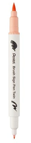 Pentel Brush Sign Pen Twin SESW30C fiberpenna, 2 borstliknande spetsar, blekorange (1 styck)