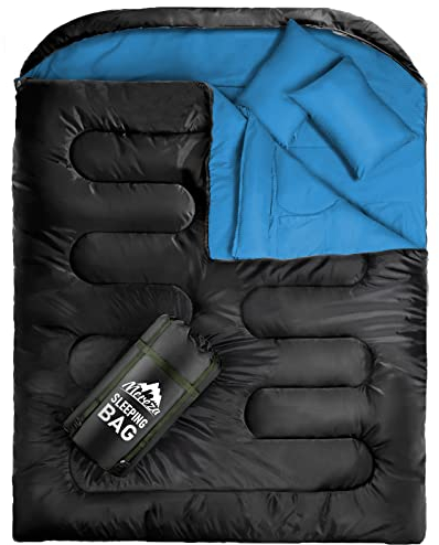 MEREZA Doppelschlafsack mit Zugluftschlauch, 2-Personen-Schlafsäcke für Erwachsene für Camping, Queen-Size-Schlafsäcke für Zwei Personen für kaltes Wetter, gemütlicher und Warmer Schlafsack,