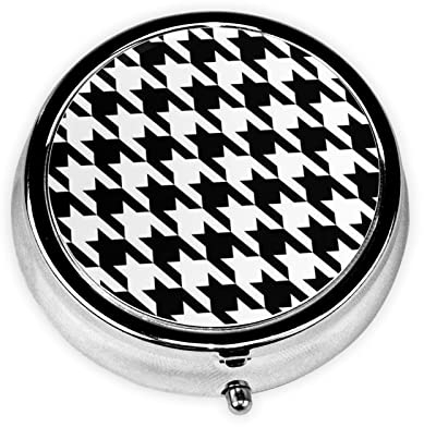 Hahnentritt-Tablettenbox, rund, tragbar, für Zuhause, Büro und Reisen, Schwarz