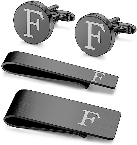 Kakonia 4 PCS Iniciales Gemelos y Clips de Corbata para los Hombres de Acero Inoxidable Personalizado Grabado Gemelos y Tie Bar Money Clip Set Alfabeto Letra A-W con Caja de Regalo