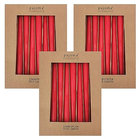 Stavljus set om 30 | röd | Höjd 25 cm ø 2,2 cm | brinntid 7 timmar – premiumkvalitet | enfärgade spetsljus | pajoma