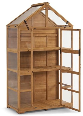 MCombo Wooden Greenhouse Outdoor with Openable Roof Vent and Adjustable Shelves, 0826 (Natural)