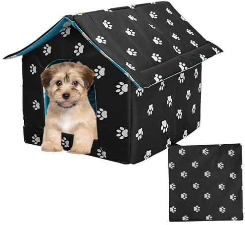 Soft Waterproof Dog House with Pad Pets Foldable Cool Cave Sleeping Bed for Dogs Cats Hamster Small Animal House All Weather Black