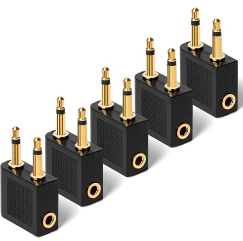 AXFEE Flygplan flyg hörlurar adaptrar, 5-pack guldpläterade 3,5 mm flygplan flygadaptrar för hörlurar, flygplan hörlurar/hörlursadapter, stereo aux-uttag flygplan hörlurar adaptrar