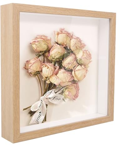 Cornice Profonda Cornice 3D Cornice 20 x 20 cm Portafoto Cornice Profonda per Oggetti per Foto Bouquet di Nozze e Decorazioni Fai da Te (Colore del Legno)
