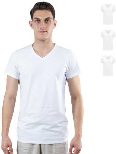 SKIPPER Lot de 3 T-Shirts Homme Col V Blanc – 100% Coton, Doux & Confortables – Style Simple pour Tous Les Jours – 3XL