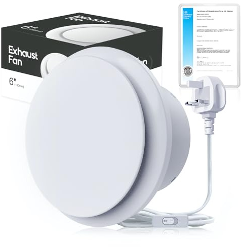 SBONNI 150mm Extractor Fan Bathroom with Switch, Upgraded Silent Powerful Ventilation Fans for Shower Toilet, Exhaust Fan with 1.5m Power Cord and Plug Easy Installation on Window Wall Ceiling