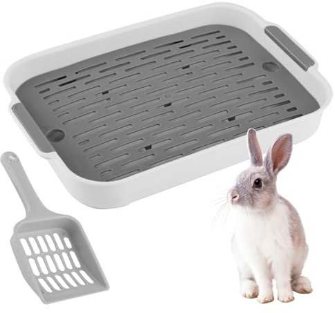 Kaninchen Toilette mit Schaufel, Hasentoilette Klein Katzentoilette Kunststoff Gitterrost Kaninchen Klo Hamster Toilette Meerschweinchen Toilette Rabbit Litter Box
