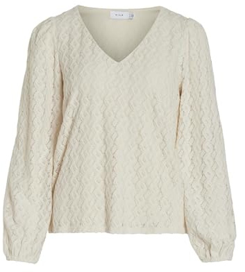 Vila Top de Manga Larga con Cuello en v para Mujer, Abedul, M