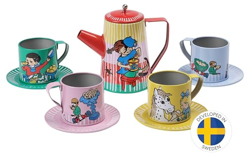 Pippi Kinderservice Spielzeug – Kaffee-Set für Kinder bestehend aus 10 Teilen – Rollenspiel Spielzeug – Offiziell Lizenziertes Pippi-Langstrumpf- Produkt – Perfekt für Kinder ab 3 Jahren
