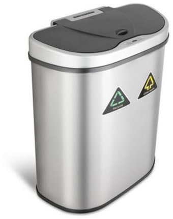 Rijoka Poubelle avec capteur double - 70 litres - 2 x 35 litres - Acier inoxydable argenté - Fermeture douce - Sans traces de doigts - Design moderne