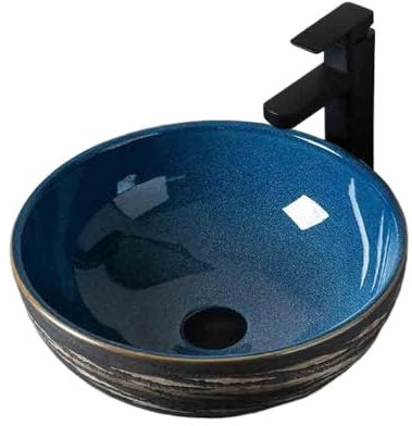 asdchZen Lavabo De Baño De Cerámica, Redondo, sobre Encimera, Retro, para Interiores, Balcón, Tocador