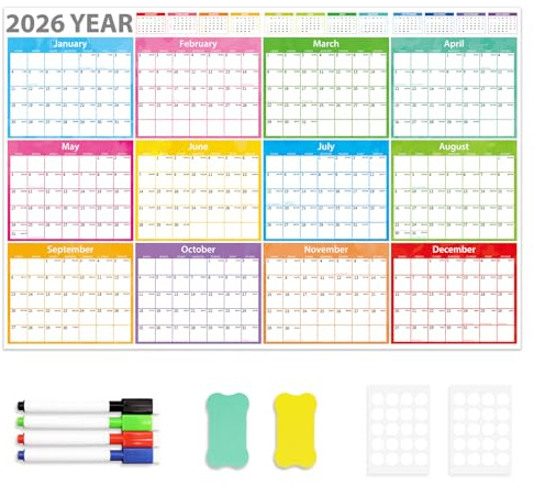 FindFunFine 2026-2027 Wall Calendar Uk - Extra Large Academic Wall Planner For Office & Home - Year Planner 2026-2027 Ideal For Teachers,Work & Family Planning Landscape