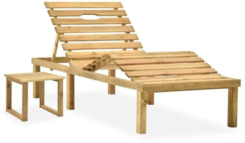 Mokuyary Lettino da giardino con tavolo in legno di pino impregnato, per giardino e piscina, durevole, modello con tavolo
