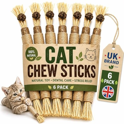 Silvervine Cat Chew Sticks (6 Pack) – Natural Kitten & Cat Toys for Teeth Cleaning, Dental Care & Stress Relief, Catnip Alternative for Indoor Cats