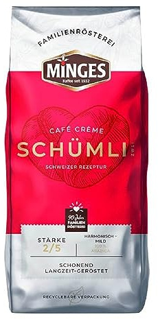 Minges Café Crème Schümli 2, ganze Bohne, Aroma-Softpack, 1 kg