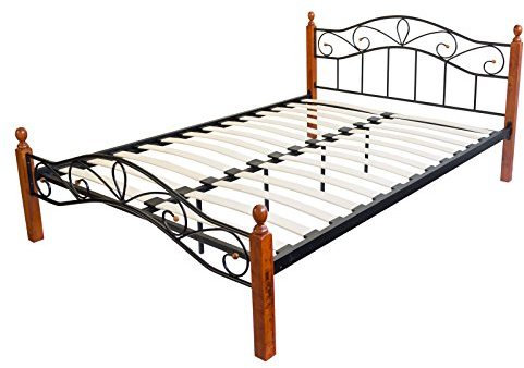 Homestyle4u 1207, Metallbett 160x200 mit Lattenrost Braun Schwarz Bettrahmen Bettgestell Holz Metall