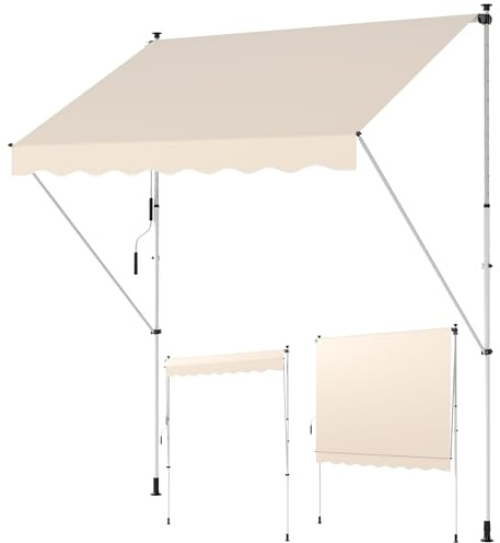 Outsunny Toldo Manual Retráctil 3x1,5 m, Toldo Exterior Terraza Enrollable, Altura Ajustable 170-280 cm, con Manivela, Anti-UV e Impermeable, Sin Taladro, para Balcón, Jardín, Beige