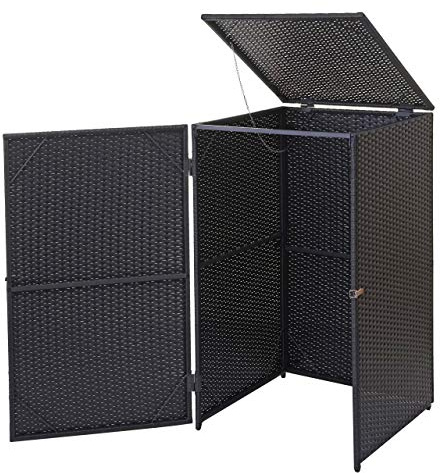 Mülltonnenverkleidung HWC-E25, Mülltonnenbox Mülltonnenabdeckung, Poly-Rattan 120l - schwarz