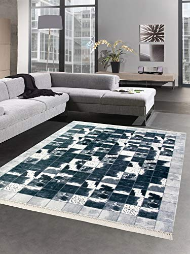 CARPETIA Kuhfell Optik Teppich Patchwork in Schwarz Grau Creme Größe 80 x 300 cm