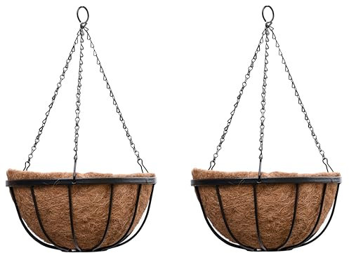 Thompson & Morgan Natural Garden Hanging Baskets & Liners Perfect for Trailing Plants and Flowers 30cm Metal Hanging Basket Frames & Coconut Husk Liners (2)