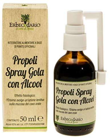 Propoli Spray Gola e Voce con Alcool Erisimo ed Eucalipto, Integratore Naturale Aiuta le Difese Immunitarie, Idrata e Lenisce la gola con Azione Purificante, 50 ml Con Nebulizzatore