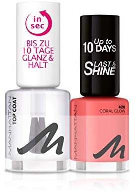 Manhattan Top Coat & Last&Shine Nail Polish 420 Coral Glow, 16 g