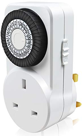 EXTRASTAR 24 Hour Mechanical Segment Timer Switch, Energy Saving UK Mains Wall Plug in Socket with Programmable Time Controller - White