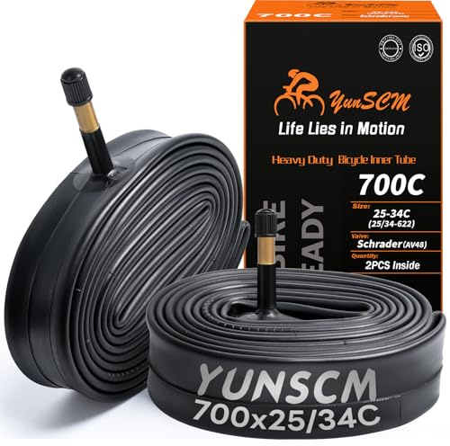 YunSCM 2-PCS 700C Heavy Duty Bike Tubes 700x25C 700x28C 700x30C 700x32C 700x34C 25/34-622 Inner Tubes AV48mm Schrader Valve 28inch Tubes Compatible with 700x25C/28C/30C/32C/34C Road Bike Tyre Tube