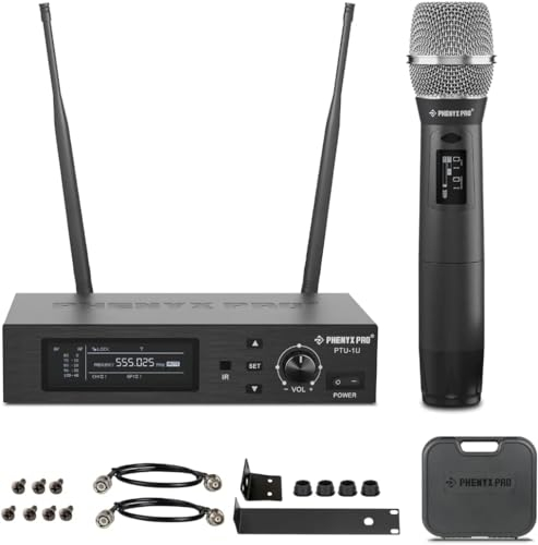 Phenyx Pro True Diversity Wireless Microphone System w/ 1000 Tunable Channels, Single Cordless Mic Set w/Auto Scan, UHF Professional Dynamic Microphone for Singing, Stage & Studio (PTU-1U)