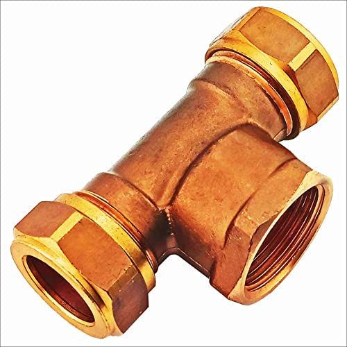 T Stück Schraub Fitting für Kupferrohr Aussendurchmesser 18 mm Übergang Mittelabgang mit 3/4 Rohr Zoll Innengewinde IG Klemm Ring Verschraubung Verbinder Kupplung