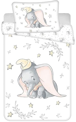 Jerry Fabrics Baby-Bettwäsche Dumbo Stars, 100% Baumwolle, Bettbezug 100 x 135 cm und Kissenbezug 40 x 60 cm