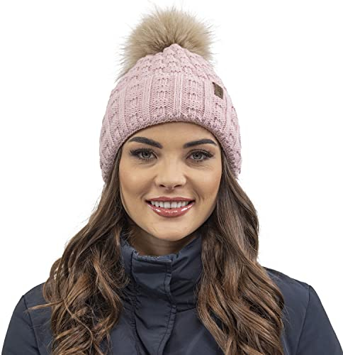 VIVISENCE Wintermütze Mit Bommel Damen Perfekte Passform Warmes Bommelmütze Herbst Frauen Mütze Für Winter Aufgerolltem Design Für Extra Wärme Ideal Für Kalte Wintertage Modell, Rosa,Einheitsgröße