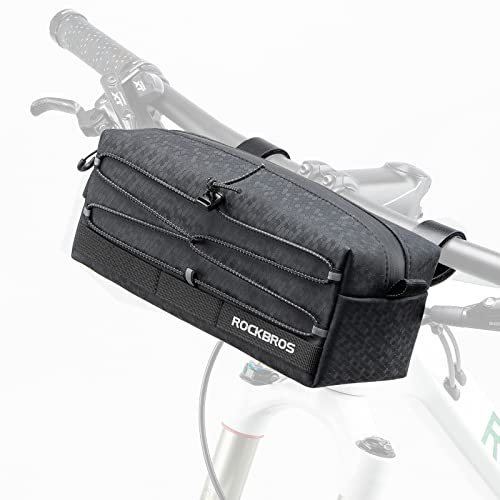 ROCKBROS Sacoche de Guidon Vélo 2L, Sacoche Avant de Vélo Bikepacking Sac à Bandoulière Robuste Durable Réfléchissant Portable pour VTT VTC Vélo de Route Trottinette Noir