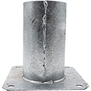 DOJA Barcelona Round Post Holder, 81mm x 150mm x 150mm, Galvanised Steel, Screw-On Sleeve & Base, Ground Anchor for Wooden Posts & Beams