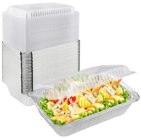 GENHAKON 125 Pack 8.5 x 6 Inch Aluminum Foil Pans, Disposable Aluminum Pans With clear Lids for Baking, Food Prepping, Heating, Storing,Prepping Food, Depth 2 Inch